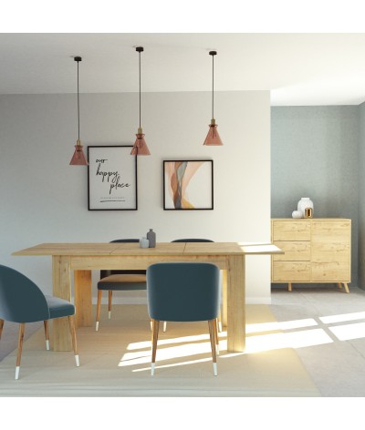 Mesa de comedor extensible en aglomerado y melamina color roble dorado - Longitud 140-195 x Profundidad 80 x Altura 77 cm