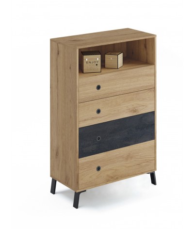 Cómoda Cajonera de color Roble dorado / acabado Mármol - Altura 120 x Longitud 74 x Profundidad 40 cm
