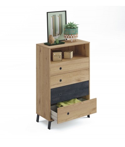 Cómoda Cajonera de color Roble dorado / acabado Mármol - Altura 120 x Longitud 74 x Profundidad 40 cm