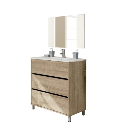 Mueble de Cuarto de Baño con 3 Puertas Color Roble Cámbrico - Altura 88 x Longitud 81 x Profundidad 47 cm