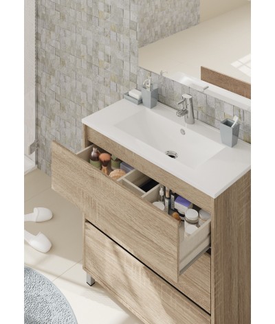 Mueble de Cuarto de Baño con 3 Puertas Color Roble Cámbrico - Altura 88 x Longitud 81 x Profundidad 47 cm