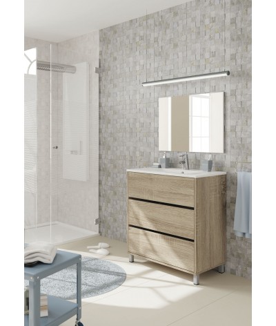 Mueble de Cuarto de Baño con 3 Puertas Color Roble Cámbrico - Altura 88 x Longitud 81 x Profundidad 47 cm