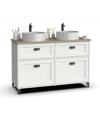 Mueble para lavabo de baño de color blanco, roble cambrian – Longitud 120 x Profundidad 47 x Altura 80 cm