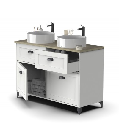 Mueble para lavabo de baño de color blanco, roble cambrian – Longitud 120 x Profundidad 47 x Altura 80 cm