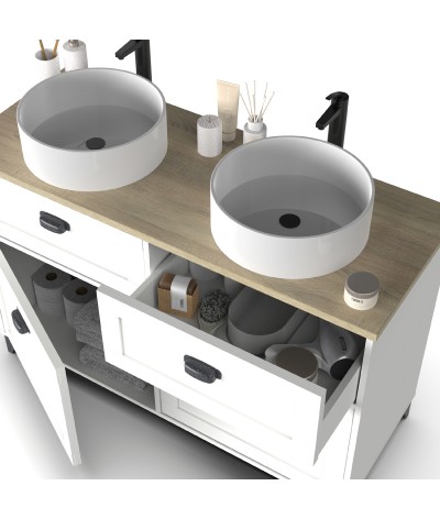 Mueble para lavabo de baño de color blanco, roble cambrian – Longitud 120 x Profundidad 47 x Altura 80 cm