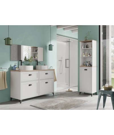 Mueble para lavabo de baño de color blanco, roble cambrian – Longitud 120 x Profundidad 47 x Altura 80 cm
