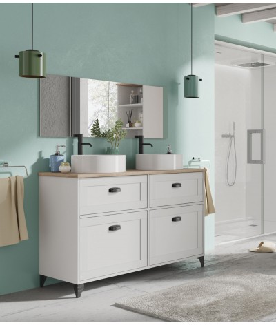 Mueble para lavabo de baño de color blanco, roble cambrian – Longitud 120 x Profundidad 47 x Altura 80 cm