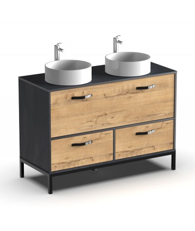 Mueble para debajo del lavabo de baño imitación mármol, roble – Longitud 120 x Profundidad 50 x Altura 80 cm