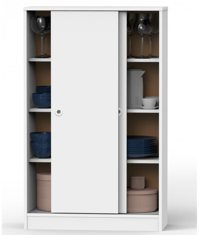 Armario con 2 puertas correderas de color blanco - Altura 120 x Longitud 74 x Profundidad 33 cm