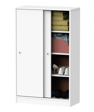Armario con 2 puertas correderas de color blanco - Altura 120 x Longitud 74 x Profundidad 33 cm