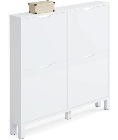 Cómoda Zapatero 2 puertas de blanco brillo - Altura 98 x Longitud 97 x Profundidad 17 cm