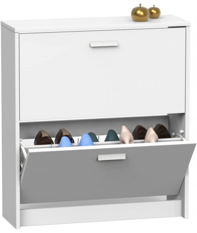 Zapatero Cómoda con 2 puertas de color blanco - Altura 82 x Longitud 74 x Profundidad 25 cm