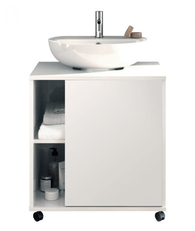 Mueble bajo lavabo con 1 puerta de color blanco brillo - Altura 64 x Longitud 59 x Profundidad 45 cm