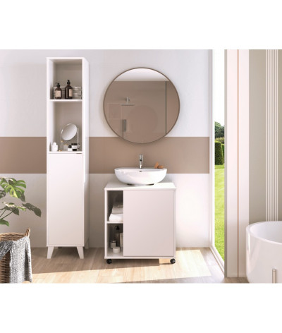 Mueble bajo lavabo con 1 puerta de color blanco brillo - Altura 64 x Longitud 59 x Profundidad 45 cm