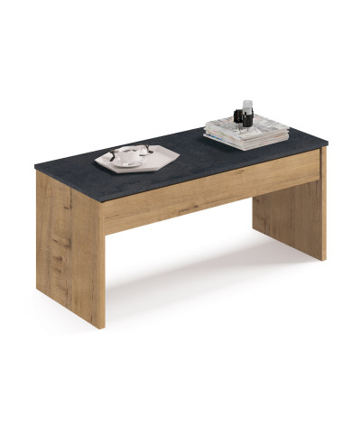 Mesa de centro elevable de color Roble Dorado/Mármol - Altura 47-58 x Longitud 100 x Profundidad 50 cm