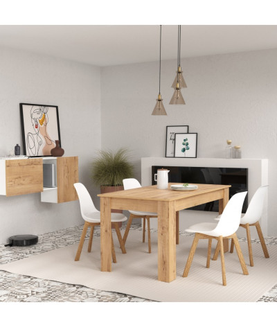 Mesa de comedor en aglomerado y melamina acabado cambrian color roble dorado - Longitud 140 x Profundidad 80 x Altura 77 cm