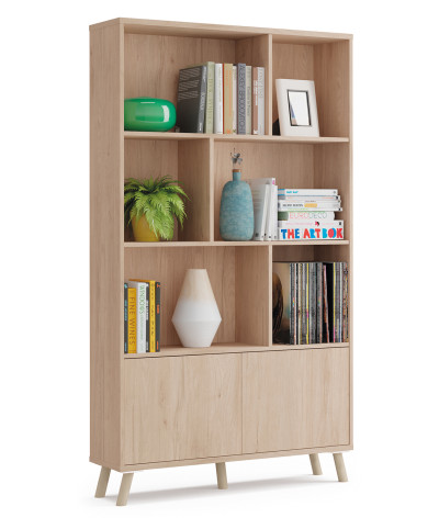 Librería Estantería de 2 puertas de color imitación madera - Altura 180 x Longitud 100 x Profundidad 30 cm