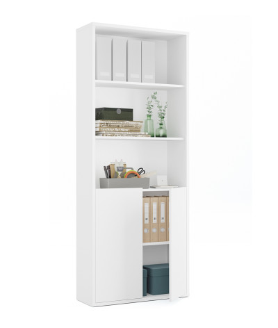 Librería / Estantería de almacenamiento, color blanco - Altura 196,5 x Longitud 75 x Profundidad 33 cm