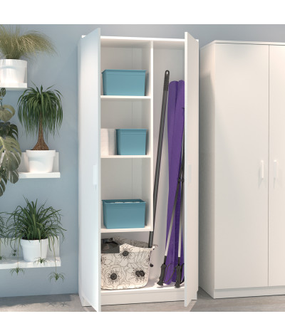 Armario / Mueble de almacenamiento de color blanco - Altura 180 x Longitud 80 x Profundidad 35 cm