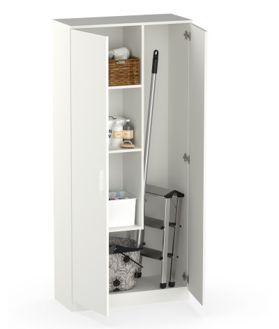 Armario / Mueble de almacenamiento de color blanco - Altura 180 x Longitud 80 x Profundidad 35 cm