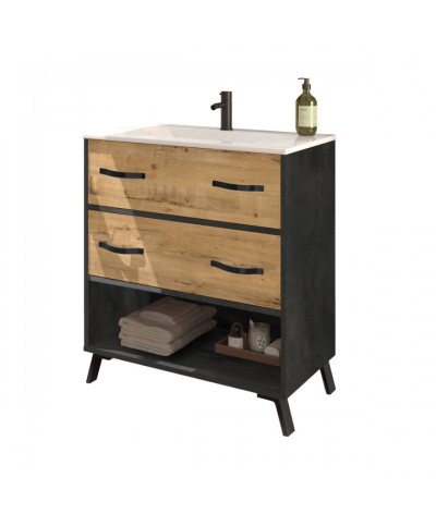 Mueble de Baño de color efecto mármol / roble dorado - Altura 88 x Longitud 81 x Profundidad 47 cm