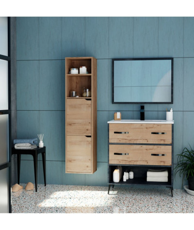 Mueble de Baño de color efecto mármol / roble dorado - Altura 88 x Longitud 81 x Profundidad 47 cm