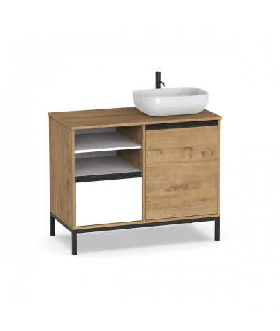 Mueble de Baño de color roble dorado / patas negras - Altura 81 x Longitud 100 x Profundidad 51 cm