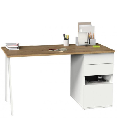 Escritorio, Mesa de trabajo en roble dorado y patas de metal blancas - Longitud 137,5 x Profundidad 67 x Altura 76 cm