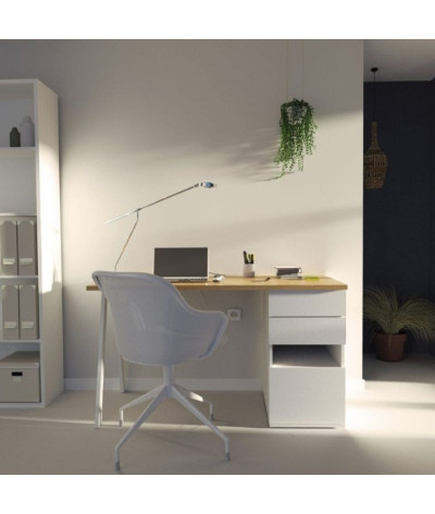 Escritorio, Mesa de trabajo en roble dorado y patas de metal blancas - Longitud 137,5 x Profundidad 67 x Altura 76 cm