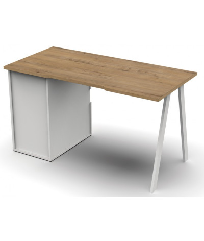 Escritorio, Mesa de trabajo en roble dorado y patas de metal blancas - Longitud 137,5 x Profundidad 67 x Altura 76 cm
