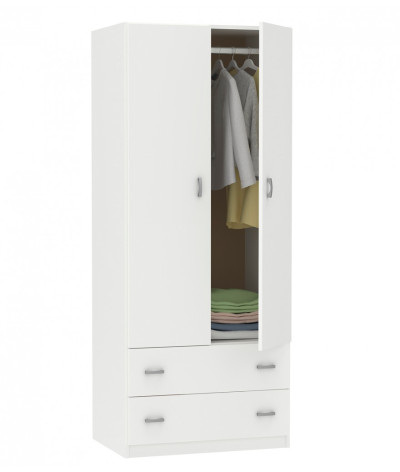 Armario Ropero / Mueble de almacenamiento de color blanco brillo - Altura 180 x Longitud 74 x Profundidad 50 cm