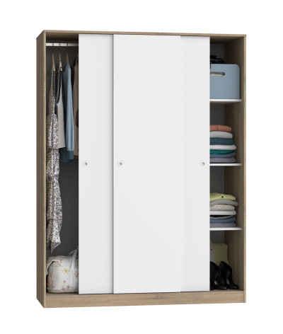 Armario con 3 puertas correderas de color Cámbrico/Blanco - Altura 200 x Longitud 150 x Profundidad 55 cm