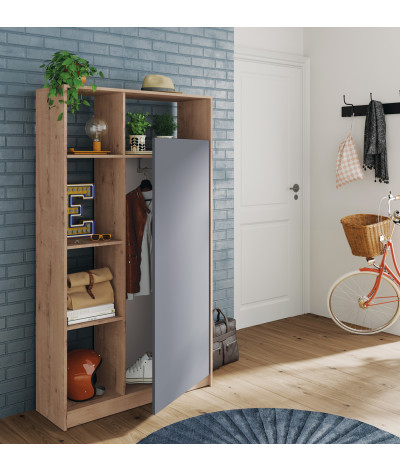 Armario / Mueble de almacenamiento de color Roble dorado/Gris - Altura 180 x Longitud 100 x Profundidad 35 cm