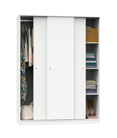 Armario con 3 puertas correderas de color blanco - Altura 200 x Longitud 150 x Profundidad 55 cm